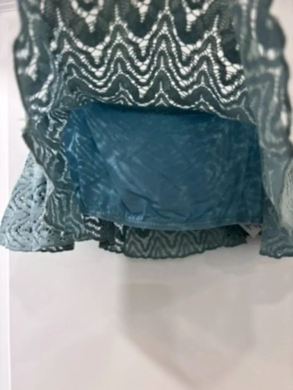 Solemio Teal Blue Lace Crochet Crop Top